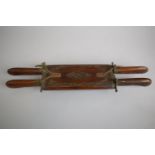 An Indian Carving Set in Double Ended Sheath with Carved Decoration, 46.5cm Wide