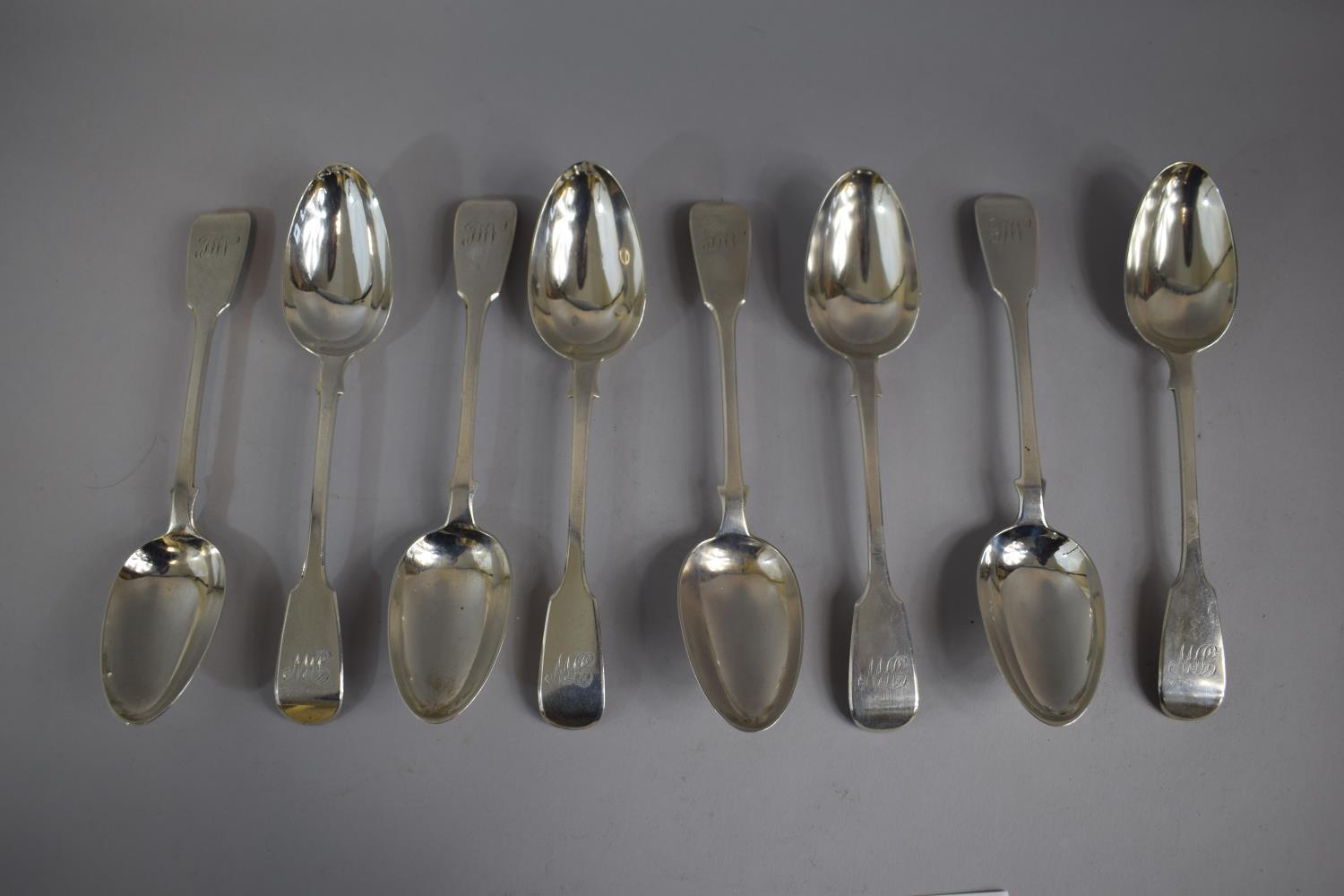 A Set of Eight Victorian Silver Spoons, London 1846. 674gms, Monogrammed M.L.L