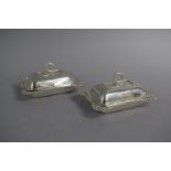 A Pair of Novelty Silver Salts in the Form of Lidded Entree Dishes, One with Glass Liner, by