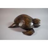 An Interesting Wooden Trinket Box in the Form of a Carved Wooden Turtle with Hinged Shell, 32cm Long