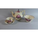 A 19th Century Sunderland Lustre "Faith, Hope and Charity" Tea for One Set Comprising Teapot (Lid