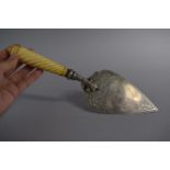 A Silver Trowel with Ivory Handle Engraved Decoration to Blade, 27.5cm Long, Birmingham 1900