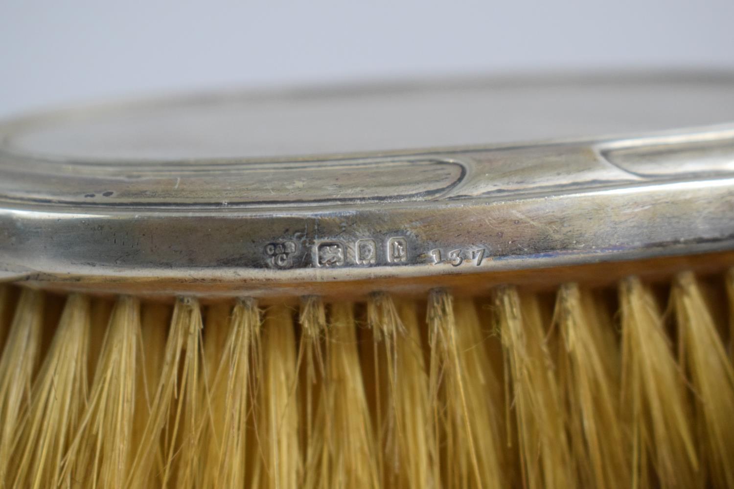 A Collection of Three Silver Mounted Dressing Table Hair Brushes, Birmingham and London Hallmarks - Image 3 of 4