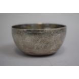A Chinese White Metal Small Bowl/Tea Bowl with Engraved Decoration Depicting Elders, Stags, Horses
