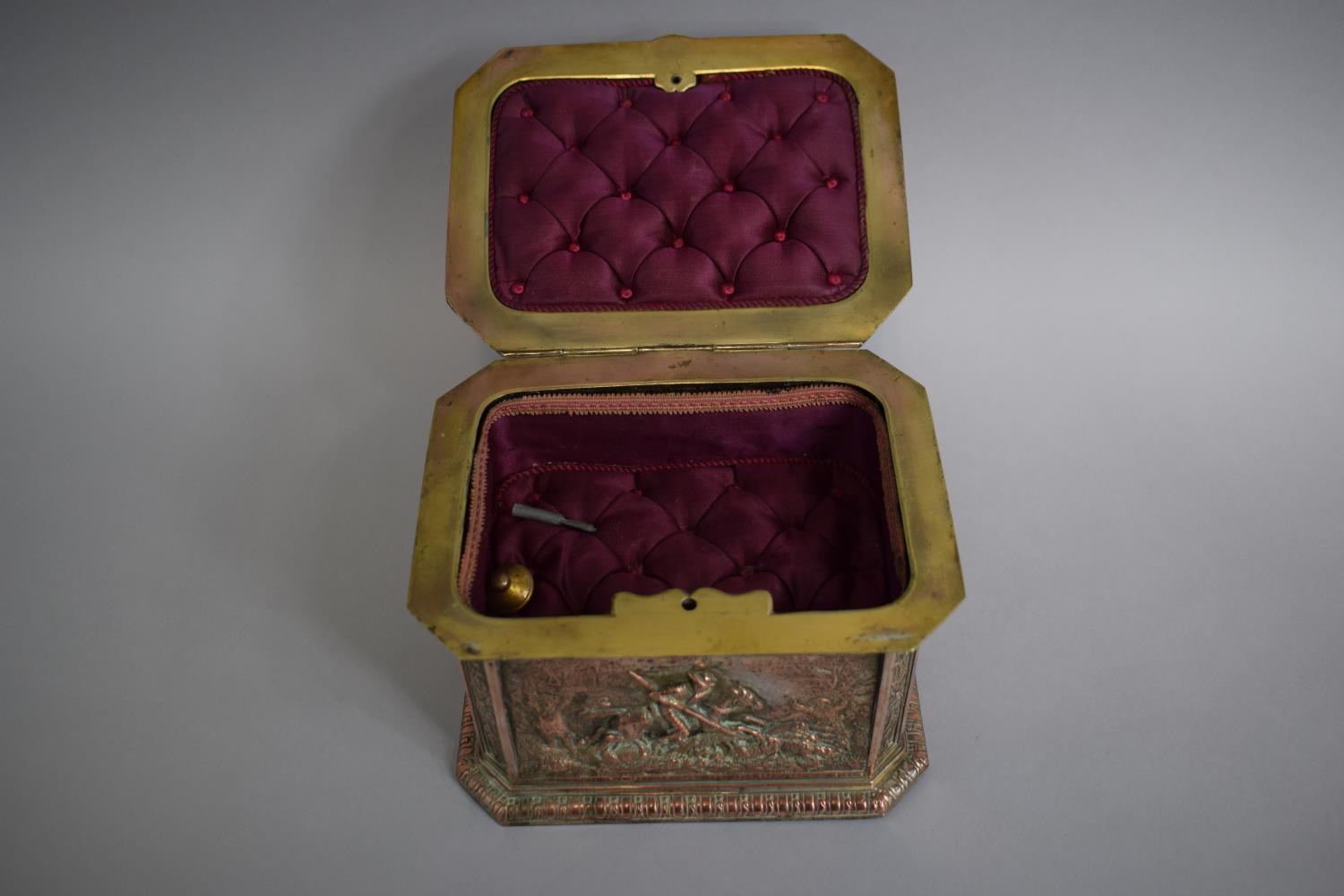 A 19th Century Silver Plate on Copper Musical Jewellery Box Having Hinged Lid to Satin Lined - Image 4 of 4