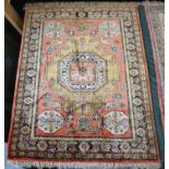 A Persian Silk Hand Made Qum Rug, 74x58cms