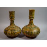 A Pair of 19th Century Persian Hand Painted Terracotta Vases with Original Polychrome Decoration.