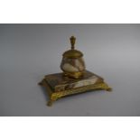A Late 19th Century French Ormolu and Marble Mounted Desk Top Inkwell on Claw Feet