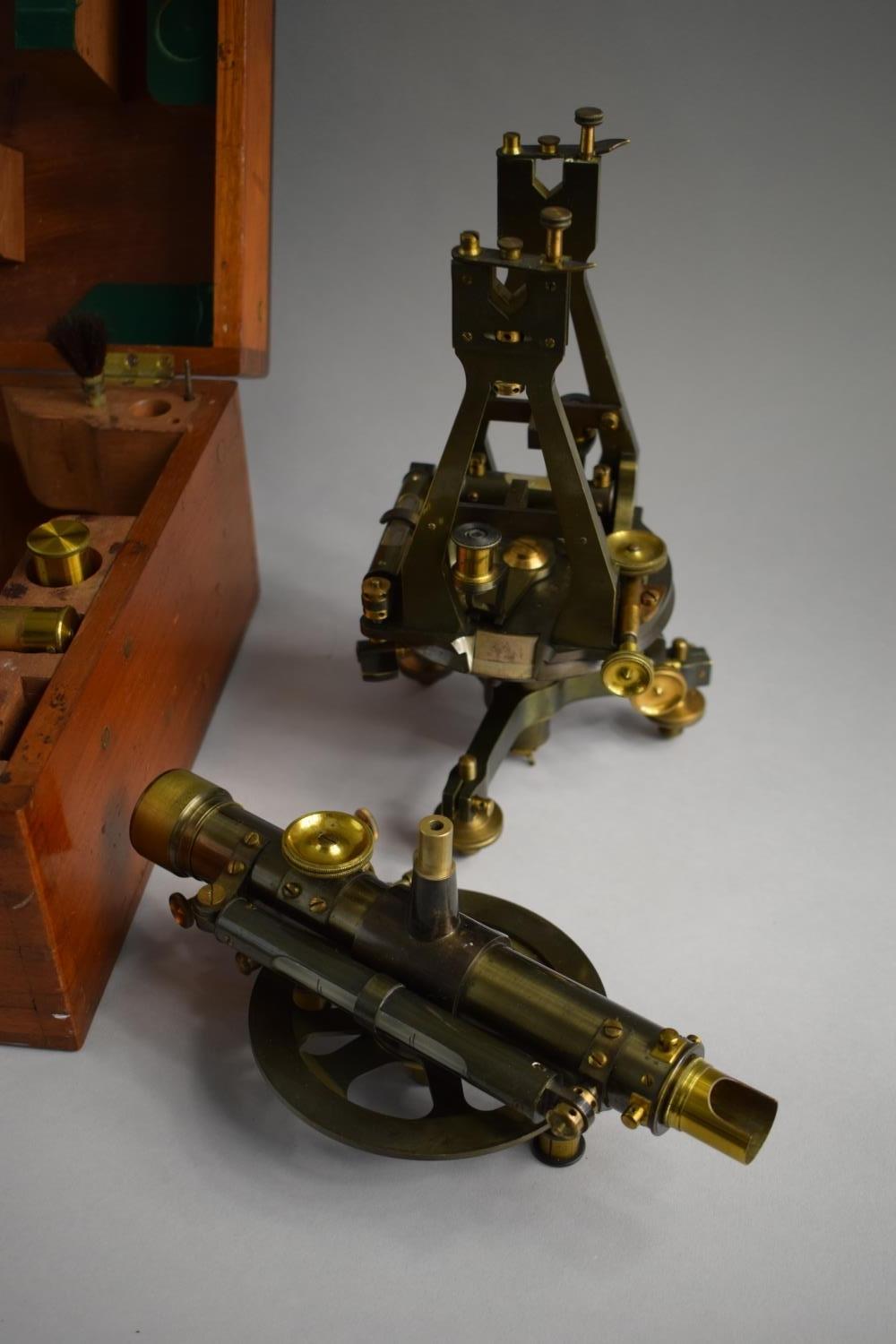 A Mahogany Cased Brass Theodolite by Troughton & Simms Having Telescope Compass, Magnifiers, - Image 5 of 5