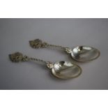 A Pair of Silver Spoons with Pierced Handles and Sailing Barge Finials. Imported by Berthold Muller,