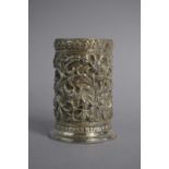 A Victorian Silver Cylindrical Vase with Foliate Decoration to Body in Relief. 8.5cms High, 89gms.