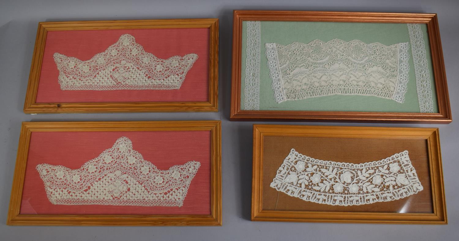 A Pair of Framed Victorian Lace Cuffs Together with Two Other Framed Examples of 19th Century Lace