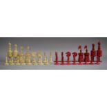 A 19th Century Turned Bone Barleycorn Pattern Chess Set