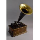 An American Oak Cased Edison Standard Phonograph with Horn. In Mechanical Working Order. Requires