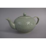 A Modern Celadon Glazed Teapot with Goldfish Decoration to Body, Seal Mark to Base