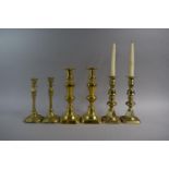 A Collection of Three Pairs of 19th Century Brass Candlesticks, the Tallest 26cm