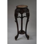 An Intricately Carved and Pierced Tall Oriental Vase Stand with Inset Marble Top, 93cm high
