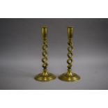 A Pair of 19th Century Brass Spiralled Candlesticks, 25.5cm High