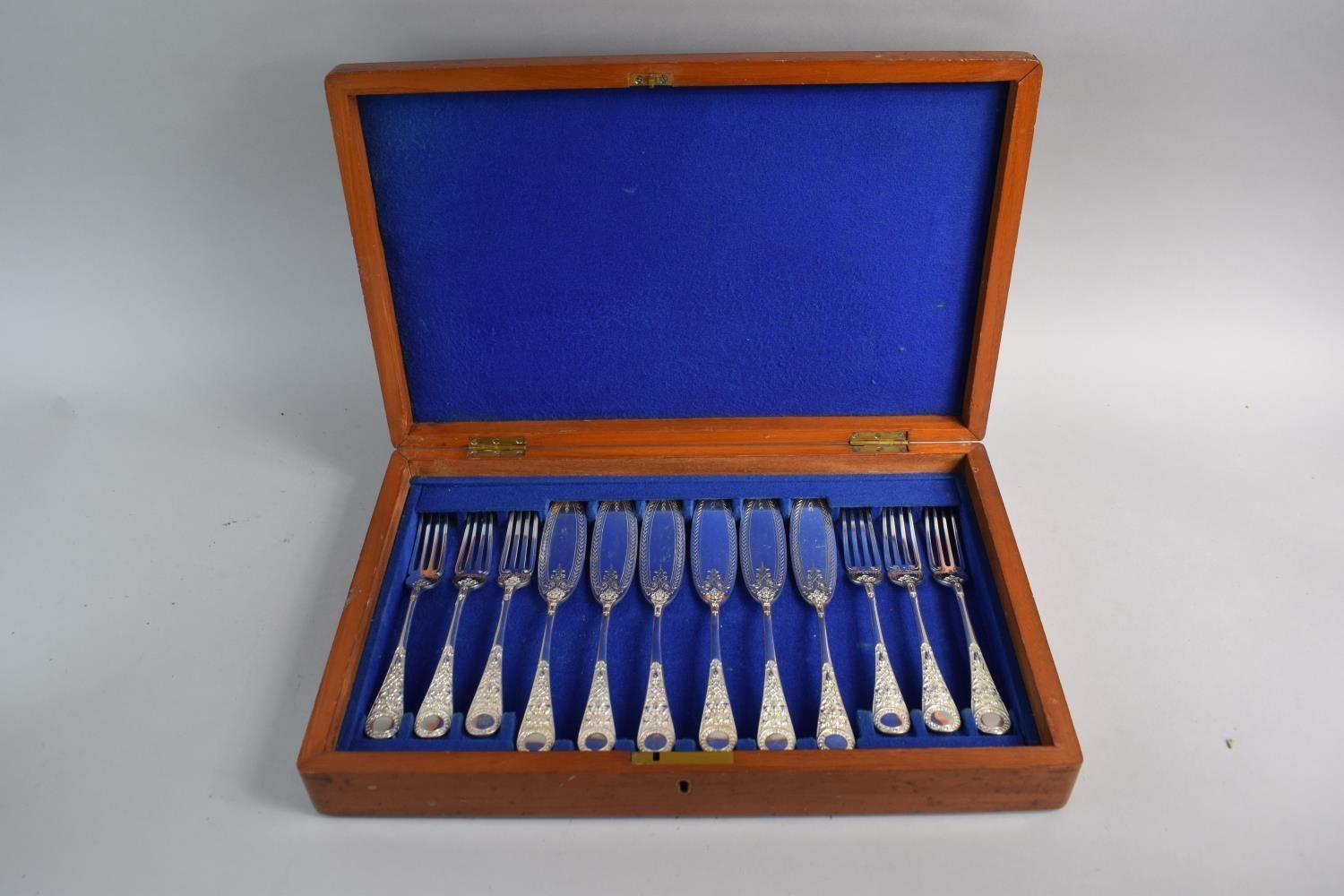 A Mahogany Cased Set of Six Walker and Hall Fish Knives and Forks