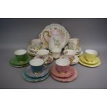 A Collection of Four Royal Albert Gossamer Trios Together with Coffee Pot, Six Saucers and Side