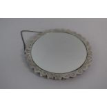 A Circular Silver Ottoman Turkish Mirror with Embossed Decoration and Suspension Chain, Stamped BEDO