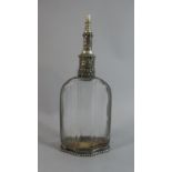 A White Metal Mounted Glass Scent Flask with Screw Off Top. 19cms High