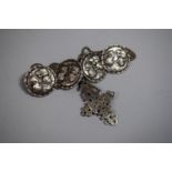 A Collection of Four Silver Buttons (B'ham 1903) Mounted on a White Metal Chain (Damaged) together