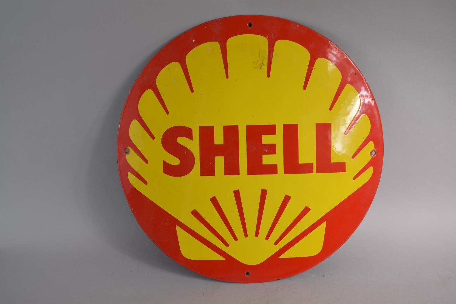 A Circular Single Sided Enamel Sign for Shell, 40cm Diameter