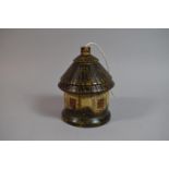 A 19th Century Treen String Box Modelled as a Circular Cottage or Lodge, Painted and Carved