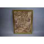 A Vintage French Toile De Jouy Textile Panel in a Later Giltwood Frame, 85cm x 110cm