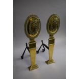 A Pair of Mid 19th Century Brass and iron Fire Dogs, 37.5cms High