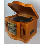 A Vintage Style Music Centre of Architectural Form, Turntable Requiring Attention and CD Drawer