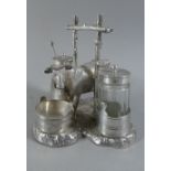 A Victorian Silver Plated Three Section Novelty Cruet Decorated with Dairy Cow, Churns and Feeding