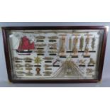 A Reproduction Brass Mounted Mahogany Framed Diorama Depicting Naval Knots and Blocks, 72cm Wide