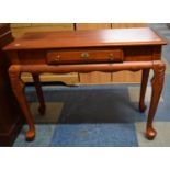 A Reproduction Hall Side Table with Single Drawers on Extended Cabriole Front Legs. 90cms Wide