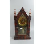 An American Mantle Clock of Architectural Form with Gilt Decorated Glass Door, 40.5cm High,