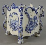 A 19th Century Continental, Perhaps French, Porcelain Blue and White Vase of Rectangular Form with