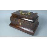 A Mid 19th Century Sarcophagus Shaped Burr Walnut Inlaid Tea Caddy with Brass Carrying Handle, Now