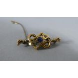 A 15ct Gold Brooch with Sapphire and Diamonds, Total Weight 3.7g