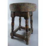 A Circular Topped Oak Based Tapestry Upholstered Pub Stool, 32cm Diameter