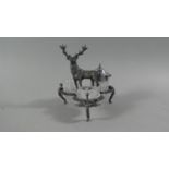 A Novelty Silver Plated Three Piece Cruet, The Handle in the Form of a Standing Stag, Replacement