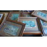 A Collection of Five Vintage Oak Framed Prints, Each 48cm Wide