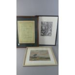 A Framed Russian Certificate Together with a Framed English Watercolour and a Albrecht Durer