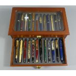 A Modern Cased Two Drawer Set of Fountain Pens, 34.5cm Wide