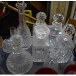 A Tray Containing Seven Decanters, Glass Bud Vase and a Small Basket