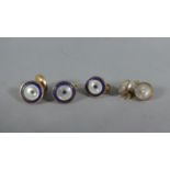 A Collection of Two Pairs of Gold Plated Mother of Pearl and Enamelled Buttons or Cufflinks