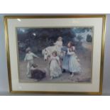 A Framed Arthur Elsley 1908 Print Depicting Children Playing with Pony and Dog, 78cm Wide