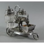 A Victorian Silver Plated Novelty Wheeled Cruet in the Form of a Donkey in Harness, 12cms High