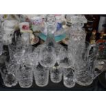 A Tray of Drinking Glasses to Include Ships Decanter, Spirit Decanter, Bohemia Glass Tankards,