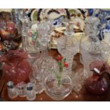 A Collection of Glassware to Include Decanter, Glass Candlesticks, Vases, Silver Plated and Glass